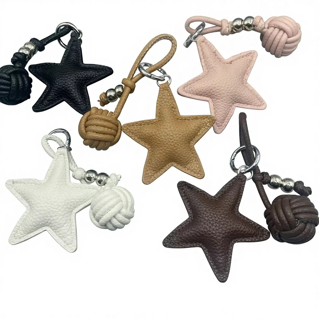 Colorful PU Leather Star Keychain Backpack Pendant PU Leather Star Shaped Keychain Keyring Bag Charm Unique Accessories