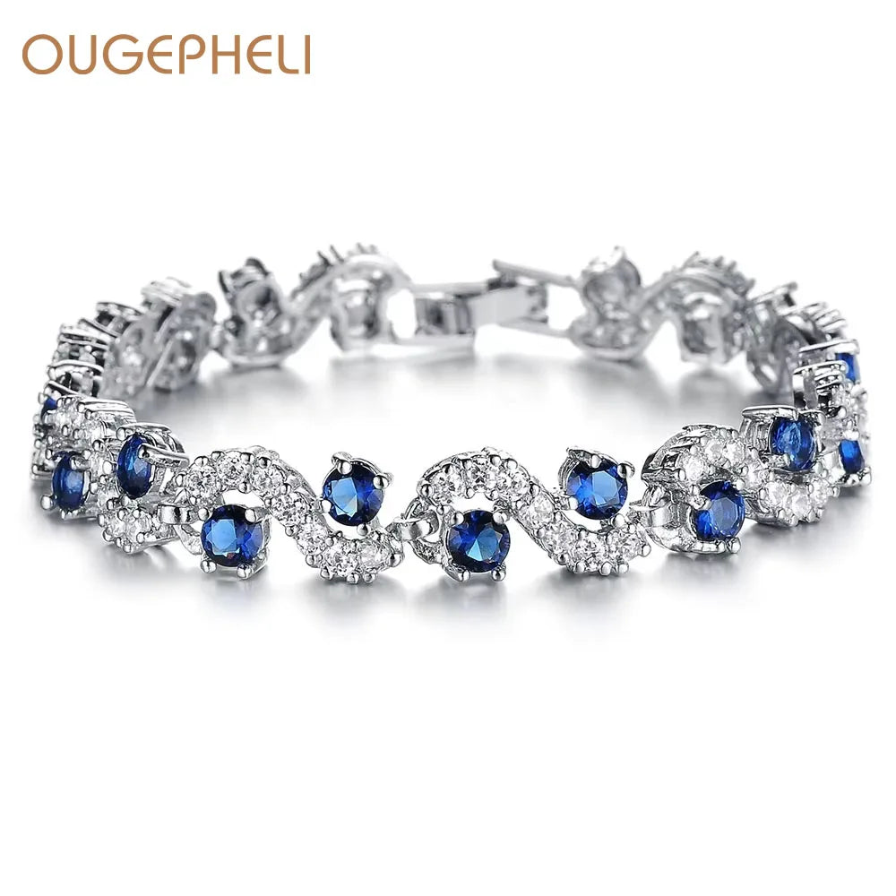 OUGEPHELI 8mm Hot Sale Blue White Green Multi Color CZ Zircon Cubic Zirconia White Gold Plated Fine Fashion Jewelry Bracelets