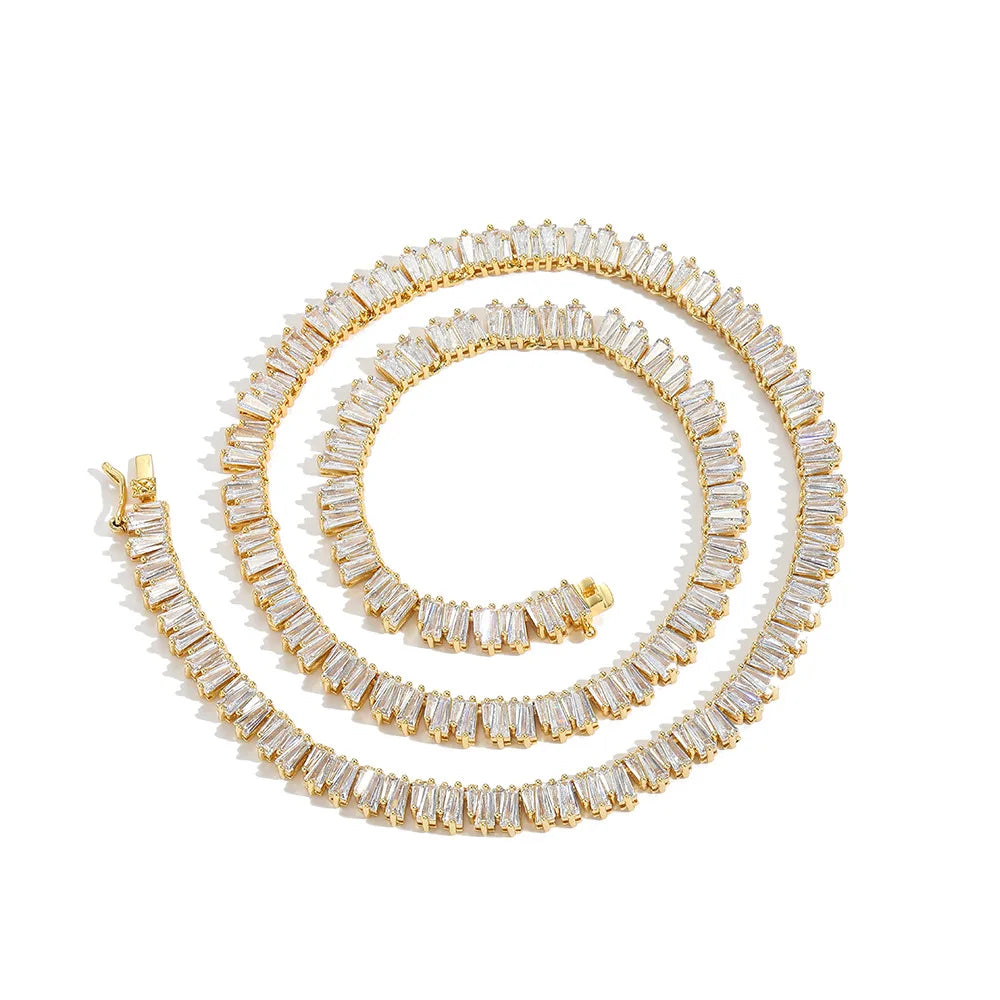 Luxury Quality Silver Gold Baguette Diamond Tennis Necklace Tennis Chain Jewelry for Men Women