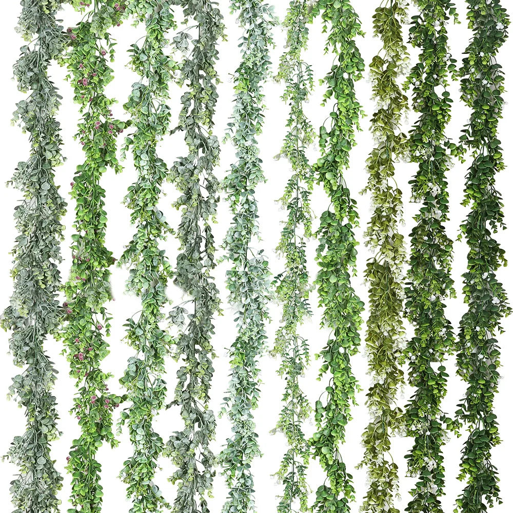 Y-L010 Wholesale 39 Types Artificial Greenery Rattan Garland Vine With Flower Artificial Eucalyptus Garland for Wedding Decor MegaBDM