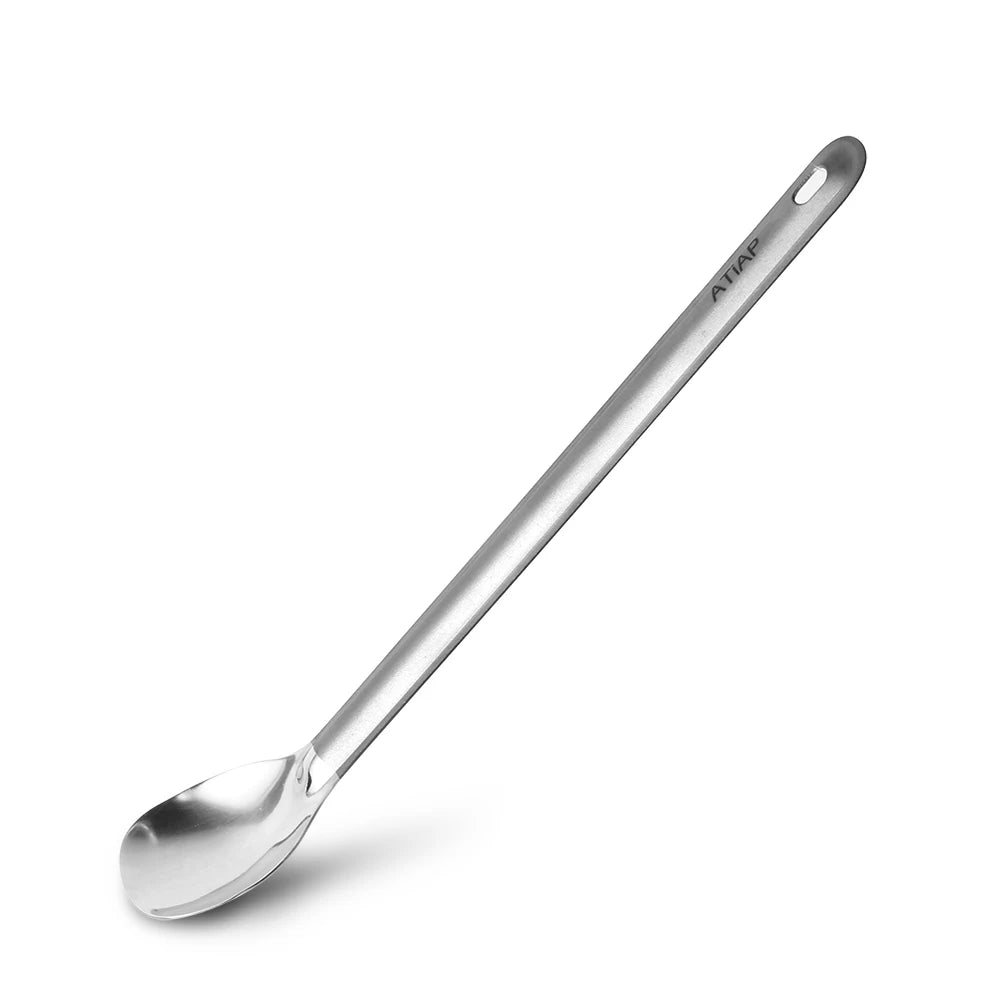 Camping Long Handle Spoon 220mm Pure Titanium Spoon with Polished Scoop Ultralight Titanium Camping Tableware Set