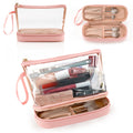 Relavel Clear Makeup Bag TSA Approved Hanging Cosmetic Pouch Pink PVC Waterproof Toiletry Bag Small Makeup Bag for Purse