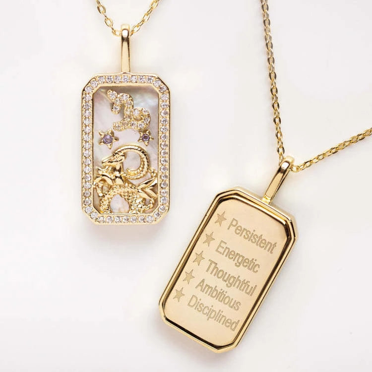 Y047 Hot Sale Horoscope Necklace Stone Jewelry Enamel Zodiac Sign Square Pendant Inlay Zircon Women Men 12 Zodiac Necklace