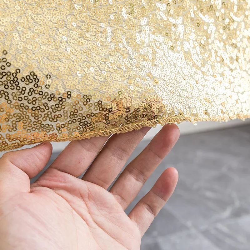 Factory Price Table Runner100cm Diameter Round Sequin Gold Table Cover Sparkly Event Party Supplies Fabric Decorations