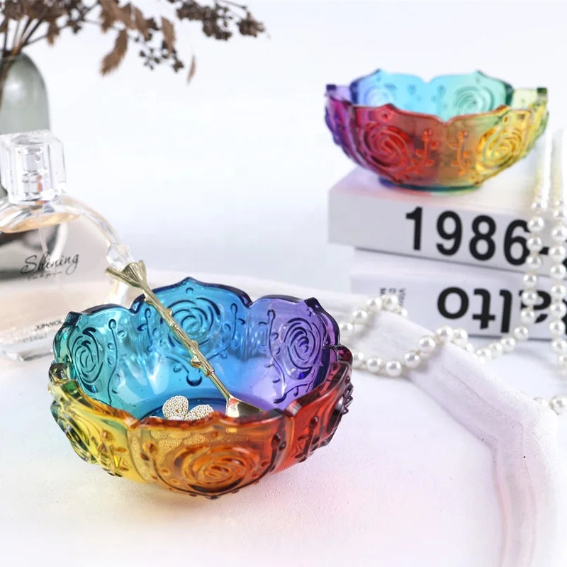 Rose Pattern Resin Dish Mold Lotus Bowl Silicone Mold for Plaster Concrete