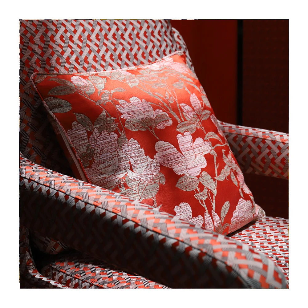 M&Y 100% Polyester Jacquard Viscose Cotton Curtain Fabric Red Flowers Woven Technique Home Textile Plain Dye-Patterned