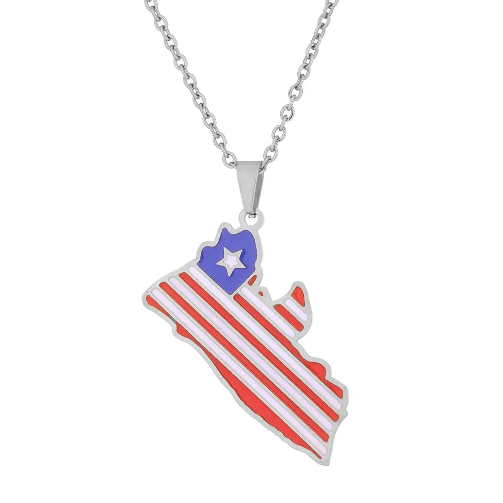 African Map Jewelry Stainless Steel Country Map Liberia Flag Pendant Necklaces