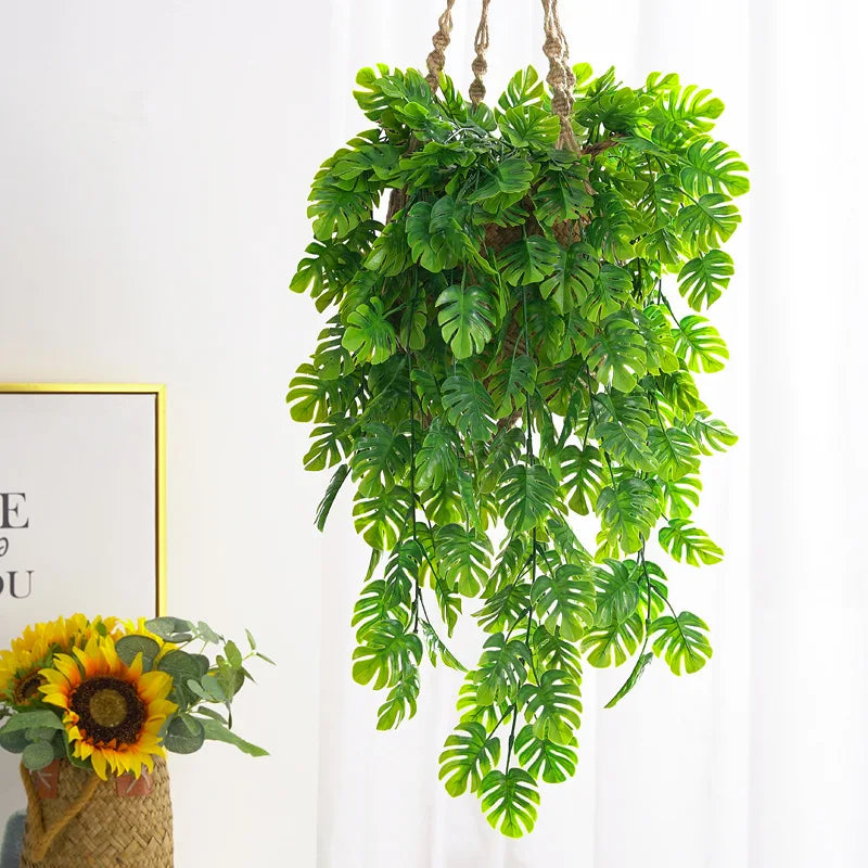 YOPIN-133 Hot Sale Artificial Hanging Plants Plastic Monstera Leaves Vine for Basket Decorations