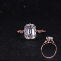 14k Rose Gold Vintage Style Lab Grown Diamond Side Stones Windmill Emerald Cut 7x9mm Moissanite Jewelry Rings