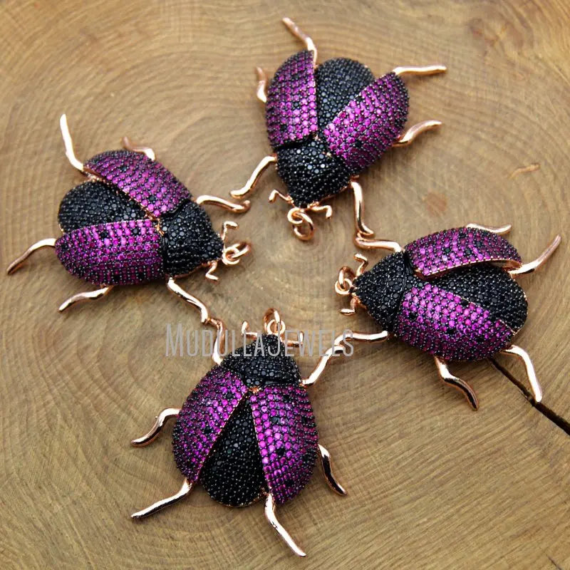PM9114 Rose Gold Plated Jewelry  Ladybug Necklace Pendant Pink Pendant Cubic Zirconia Insect Pendant