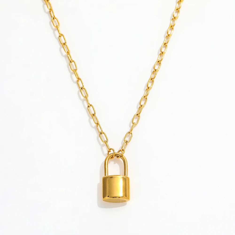 Joolim Jewelry  High End Polish 18k Gold Plated Padlock Pendant Necklace Trendy Jewelry