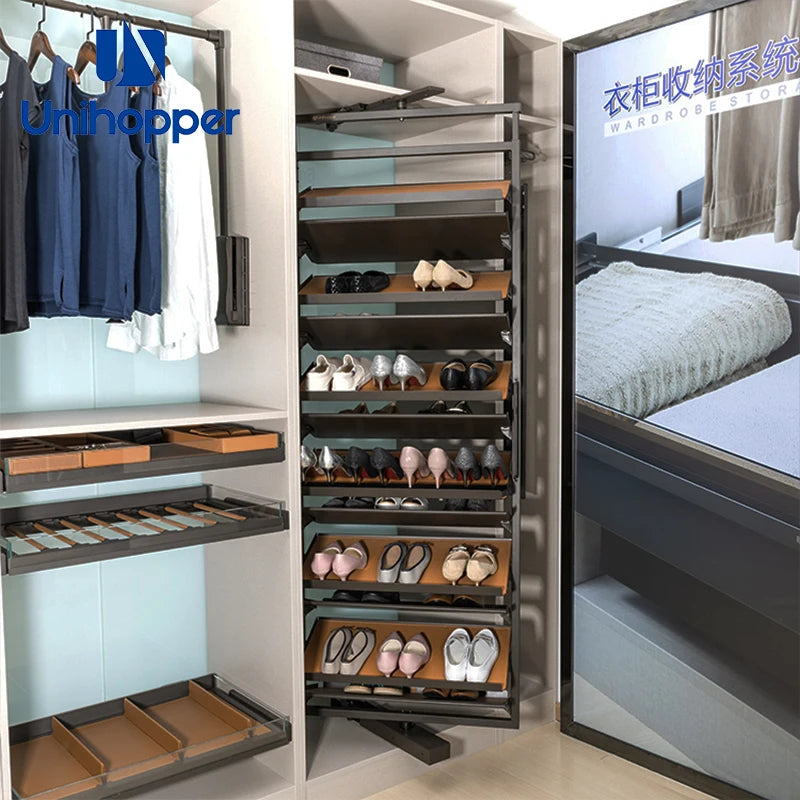 Unihopper Manufacturer Modern 360 Degree Revolving Shoe Storage Cabinet Furniture Wardrobe Rotating Shoe Rack