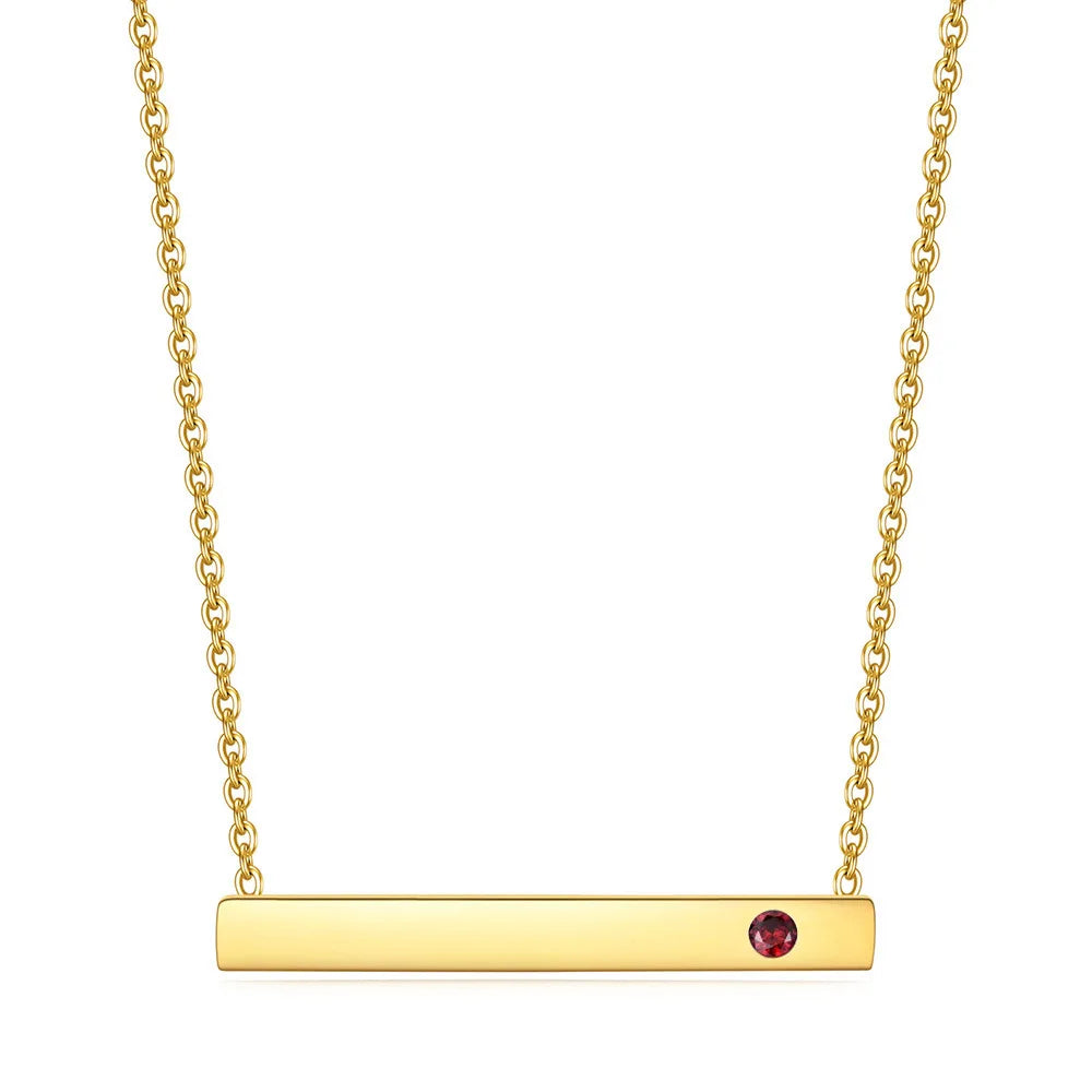 Wholesale 18k Gold Plated Stainless Steel Birthstone Engravable bar Necklace