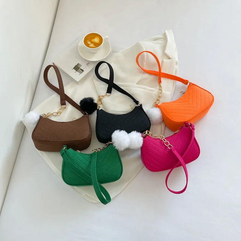 Hot Sale Shoulder Bag Women Fashion Casual Handbag Felt Underarm Messenger Bag Solid Color Mini Female Leather Chain Pouch