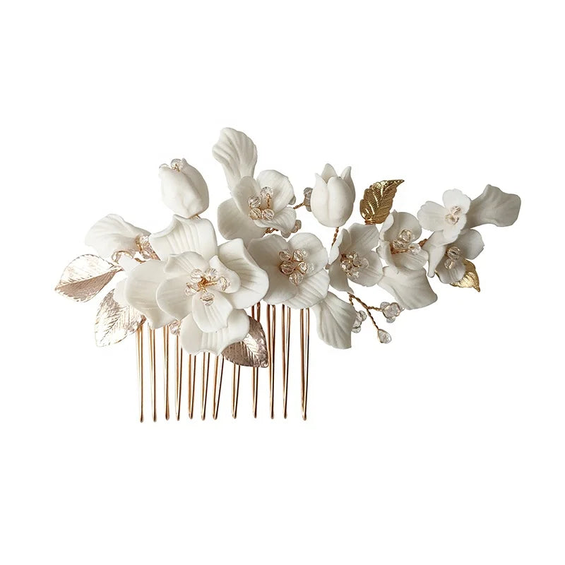 Handmade Unique Floral Leaf Hair Comb Earring Set Bridal Jewelry Headband Tiara for Wedding Customizable