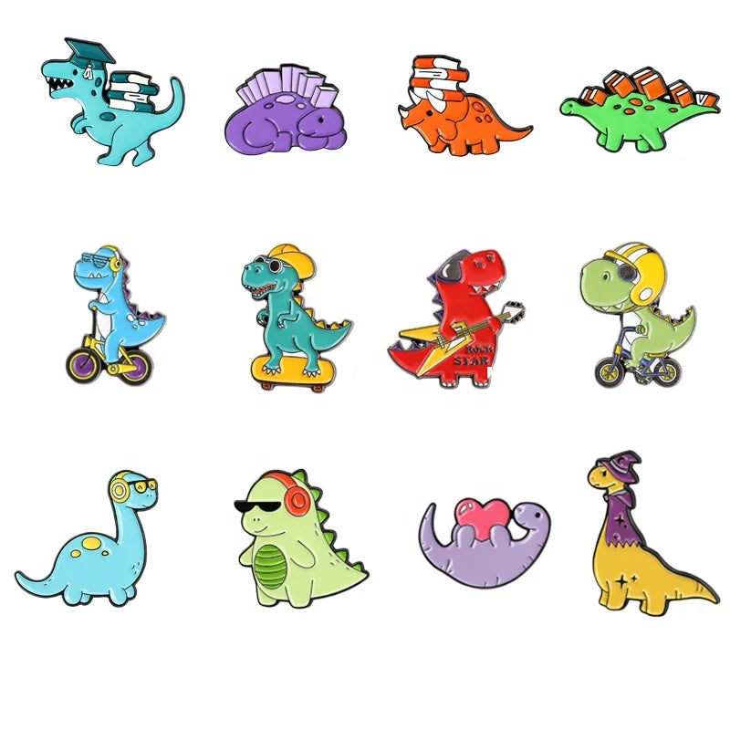 Cartoon Dinosaur Enamel Pins Stegosaurus Pterosauria Brooches for Kids Friends Jurassic Animal Badges Bag Lapel Pin Jewelry Gift