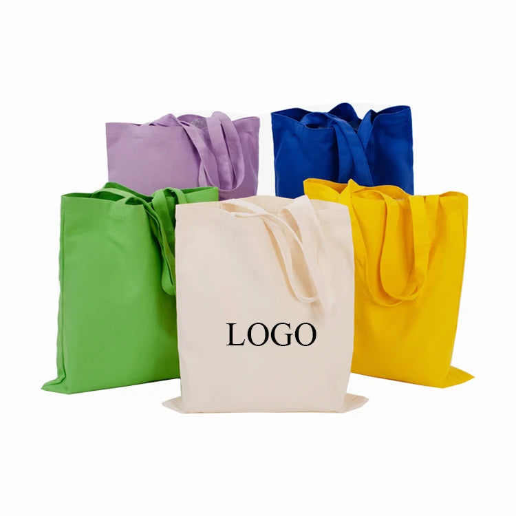 Wholesale Custom Printed Logo Cotton Tote Bags Promotional Personalized Blank Plain Canvas Bags Rope Handle Reusable Shopping
