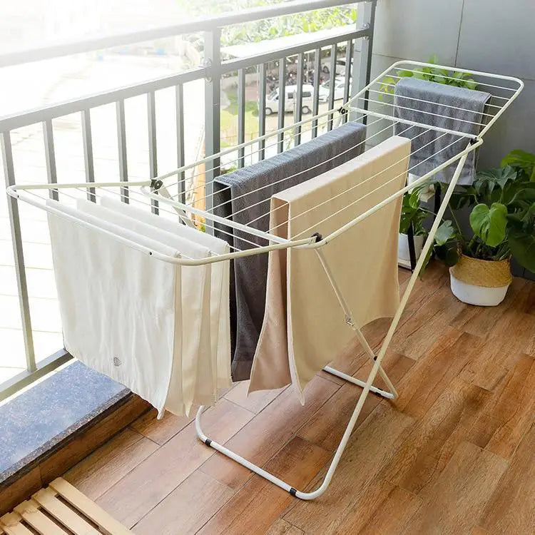 Hot Selling White X-Shaped Folding Clothes Drying Rack Metal Airer with Storage Function for Bathroom Use
