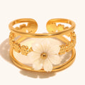 Vintage Style 18K Gold PVD Plated Stainless Steel Flower Three Layers Hollow Open Ring for Women