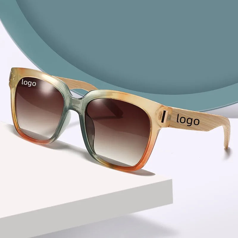 Low MOQ Wholesale Custom Mirror Temples Unisex Bamboo Sunglasses Wooden Oversized Square Bamboo Sunglasses Logo Gafas Eco