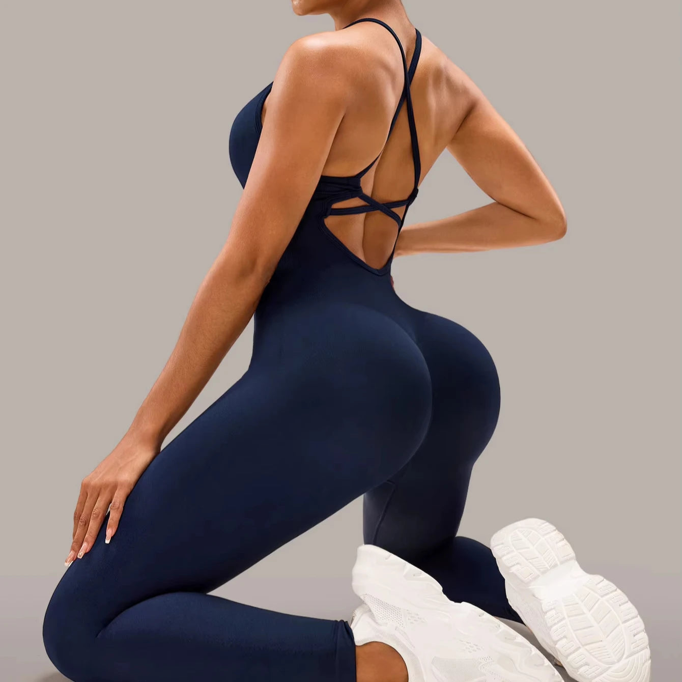 Sleeveless Seamless Backless Hollow Out One Piece Bodysuit Slimming Workout Fitness Running Out Active Wear Jumpsuit for Women