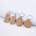 Fashion Design Custom Carving Beech Wood Keychain Blank Wooden Pendant Keyring with Laser Engraved Logo Made Alloy PU Plastic