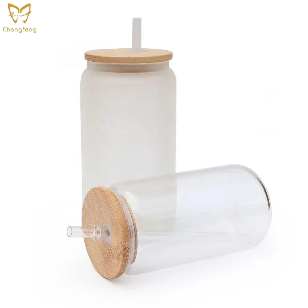 Custom Logo High Borosilicate Glass 12oz 16oz 25oz Blank Sublimation Custom Soda Coffee Beer Clear Frosted Can Glasses