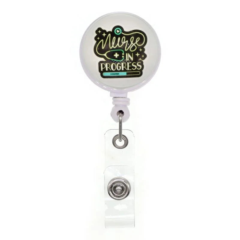 Custom Medical Epoxy Glass Retractable Badge Reel Nurse in Progress Retractable Badge Clip for Work Accessories