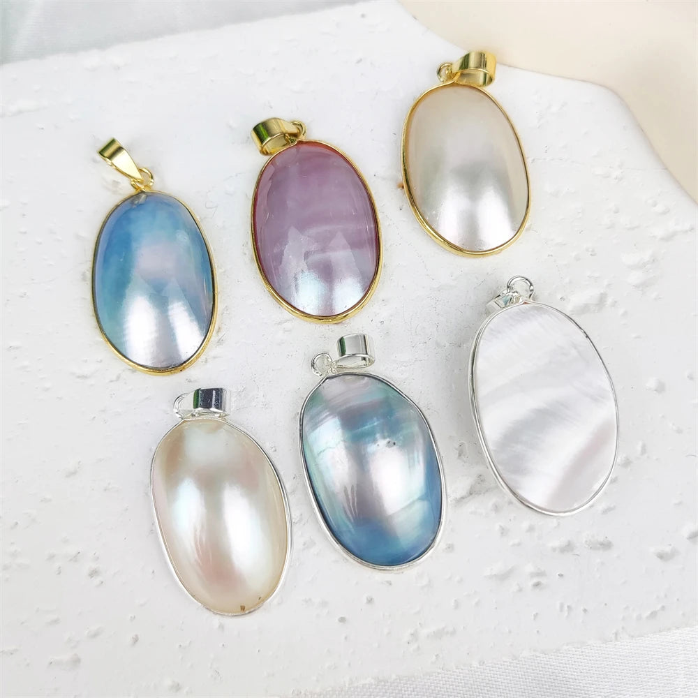 Hot Sale Hawaiian Jewelry Natural Mother of Pearl Shell Pendant Oval Gemstone Bezel Seashell Charms DIY Women Necklaces Gift