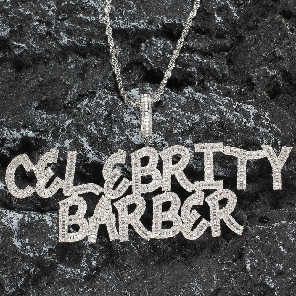 CP03 Custom Name Letters Brass Setting CZ Pendant Iced Out AAA Zircon Chain Hip Hop Necklace Jewelry Gift