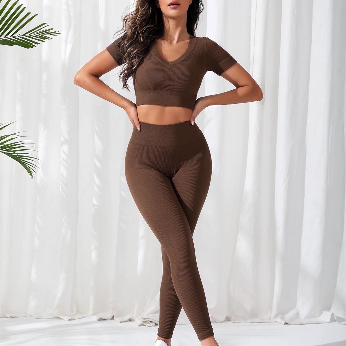 FLW Women Gym Clothing Fitness Sportswear Workout Clothing 2 Pieces Gym Leggings Yoga Set