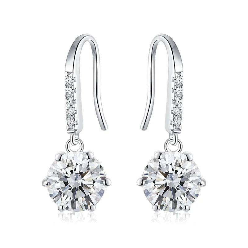 1ct 0.5ct Moissanite Sterling Silver Drop Twist Earrings Classic 6 Prong 925 Silver Drop Earring