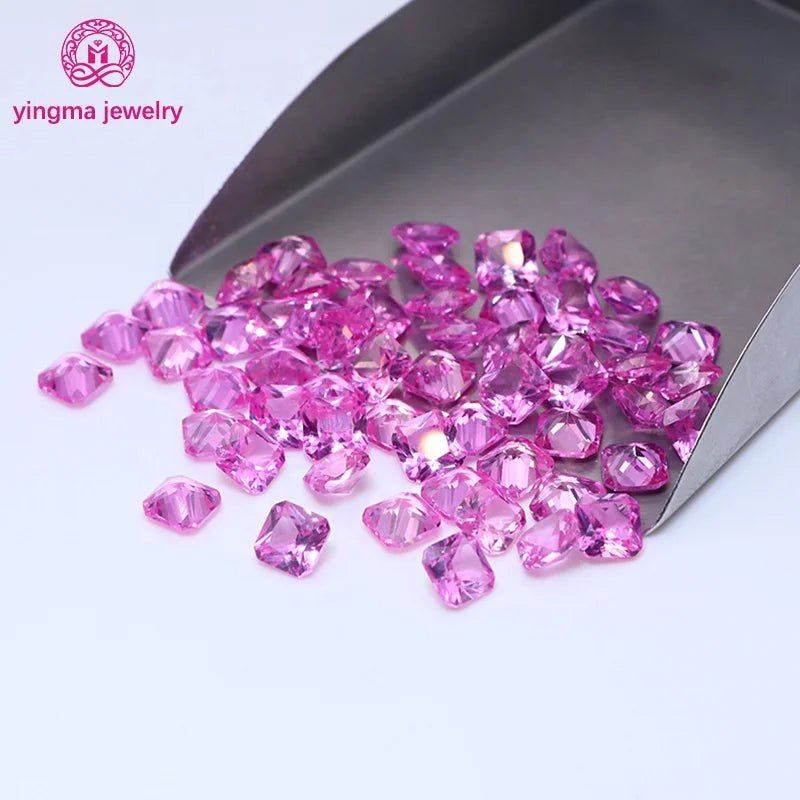 Wax Setting Corundum Gemstone square Octagon 4x4mm to 10x10mm 2# pink Loose Corundum Synthetic Ruby Stones for Fine Jewelry