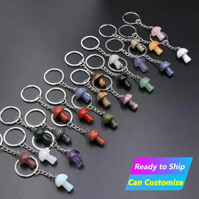 Wholesale Hot Selling Metal Amethyst Natural Crystal Healing Stone Rose Quartz Crystal Mushroom Keychain