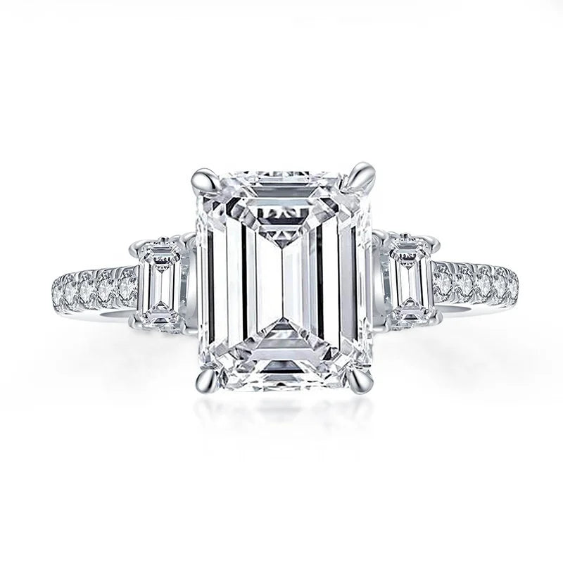 Emerald Cut AAA CZ Sterling Silver Cubic Zirconia Diamond Wedding Ring 3 Stone Models Wedding Engagement Ring