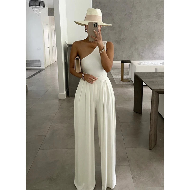 New Arrival Women Asymmetrical Neck Solid Natural Waistline Stretch Breathable Knitting BodySuits Dresses One Shoulder Backless