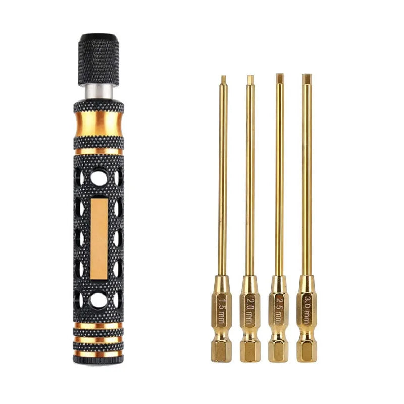 6 in 1 RC Hex Driver Screwdriver Set with Aluminum Handle & HSS Tips 1.5mm-3.0mm Sizes for RC Car Hobby Tools-OEM Available