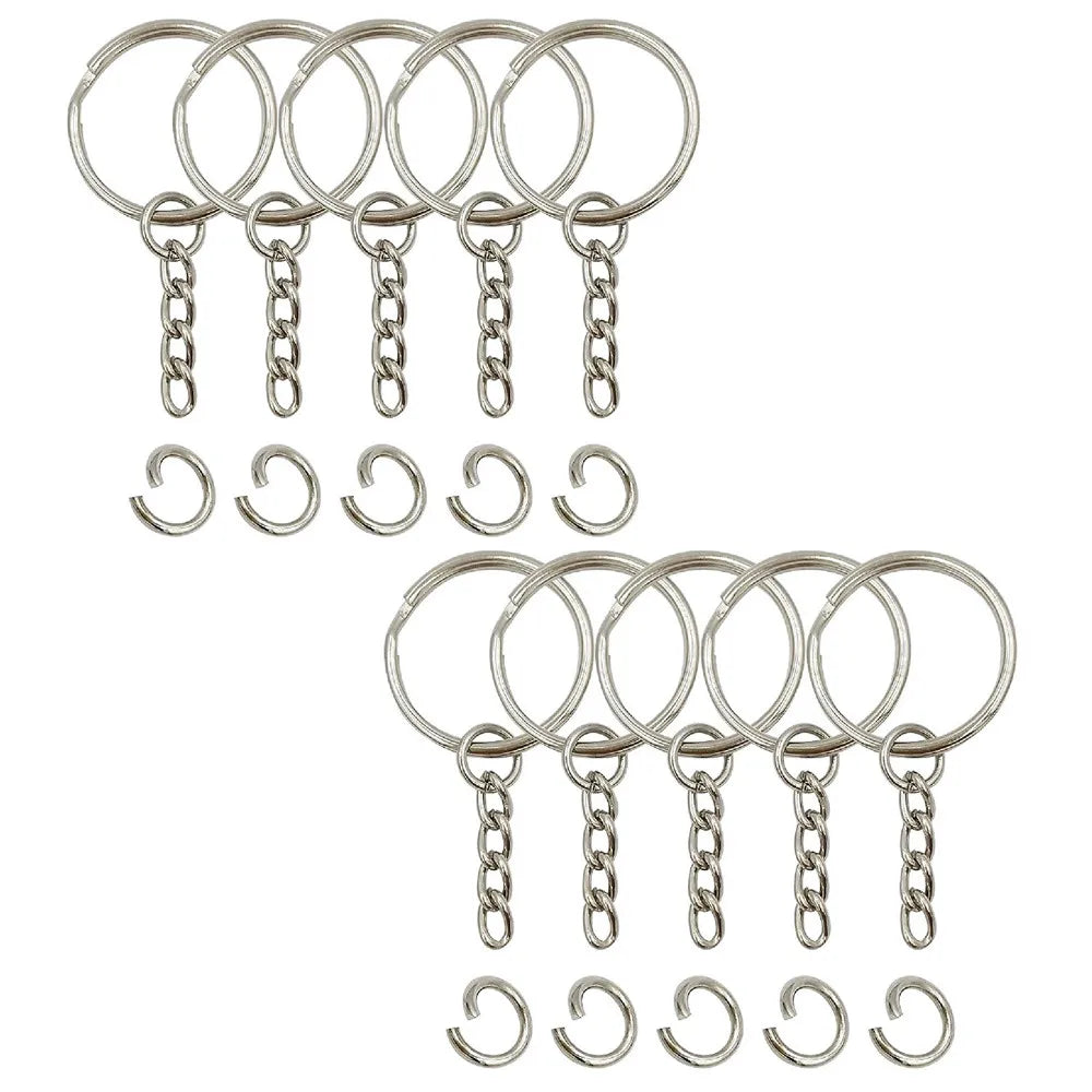 Wholesale Keychain Accessories 1 Inch 25mm Nickel Plated Split Key Ring + Ring + Jumping Ring Set Connecting Metal Keyring