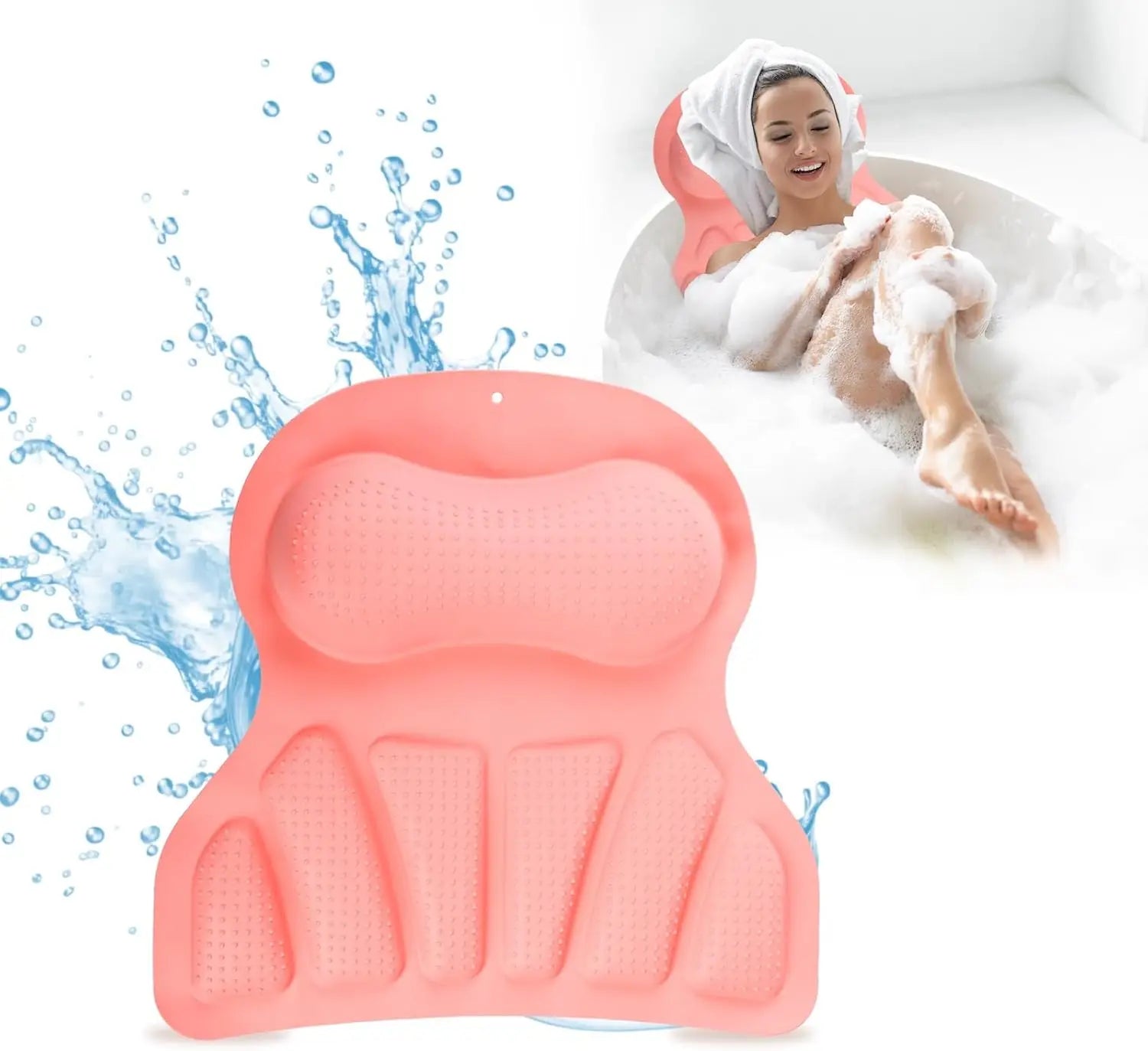 Head and Neck Relaxing Waterproof Silicone Bath Pillow with Strong Suction Cups for Tub Bathtub Pillows