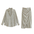 2023 Spring New Leopard Print Silk Satin Texture Shirt Pleated Skirt Suit Women