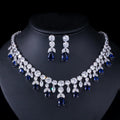Luxury Dark Blue Women Wedding Party Dress Jewellery Big Dangle Drop Bridal CZ Necklace Earrings Jewelry Sets
