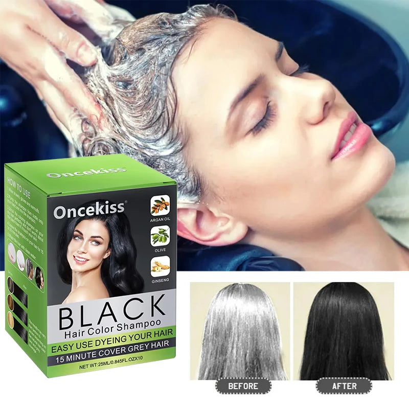 10x25ml Wholesale Nature Black Cover Gray Shampoo Hair Dyeing Color Hair Dye Shampoo