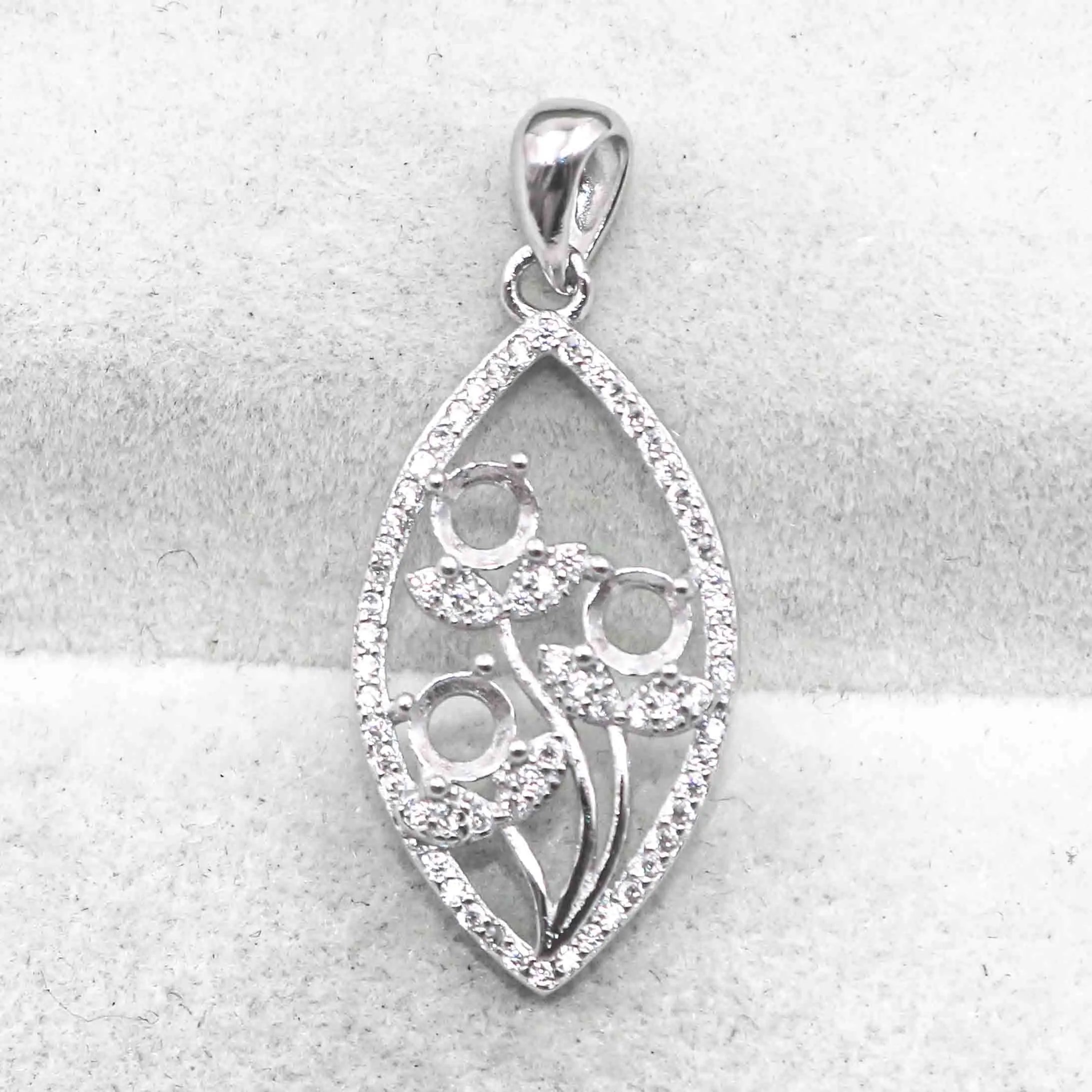 Sterling Silver 4*4mm Semi Mount Pendant Empty Frame Blank Support Setting S925 Base Holder Without Center Stone for DIY Inlay
