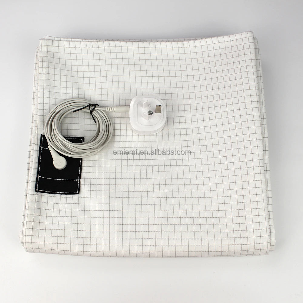 BLOCK EMF 10% Silver Fiber Earthing Sheet With Grounding Cord Keep Good Sleep Natural Health