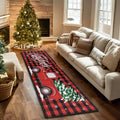 Modern Christmas 2x6ft Runner Rug Non-Slip Low Pile Polyester Floor Mat Red Truck Tree Red Black Checker Plaid for Living Room