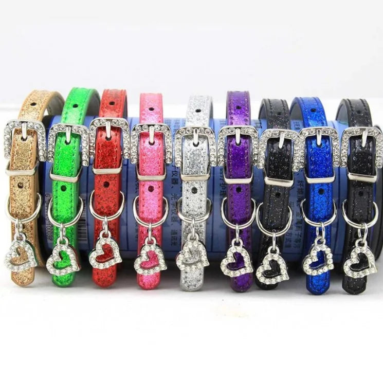 Wholesale Cheap Plain Rhinestone Buckle Diamond Dog Collar Bling with Rhinestone Heart Dangle