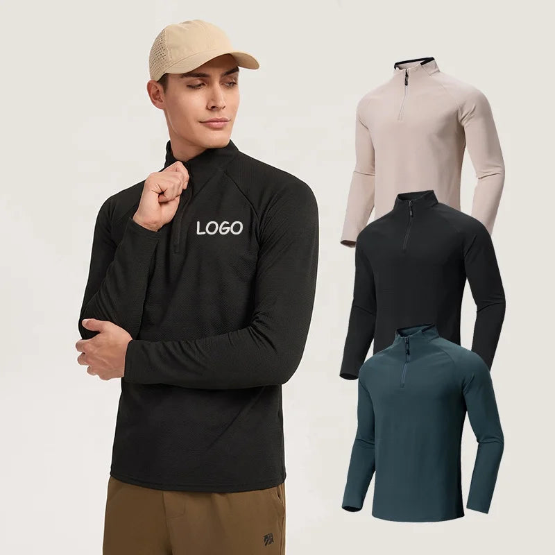 280g Mens Sport Gym Shirt Quick Dry Running Sport Shirts Active Athletic Long Sleeve Tops 1/4 Quarter Zip Pullover Shirt