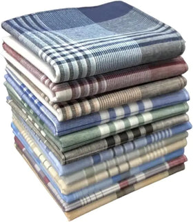 Wholesale One Dozen 100% Pure Cotton Men's Vintage Pocket Squares 40*40cm Assorted Colors Stripe Style Handkerchiefs for Gifts