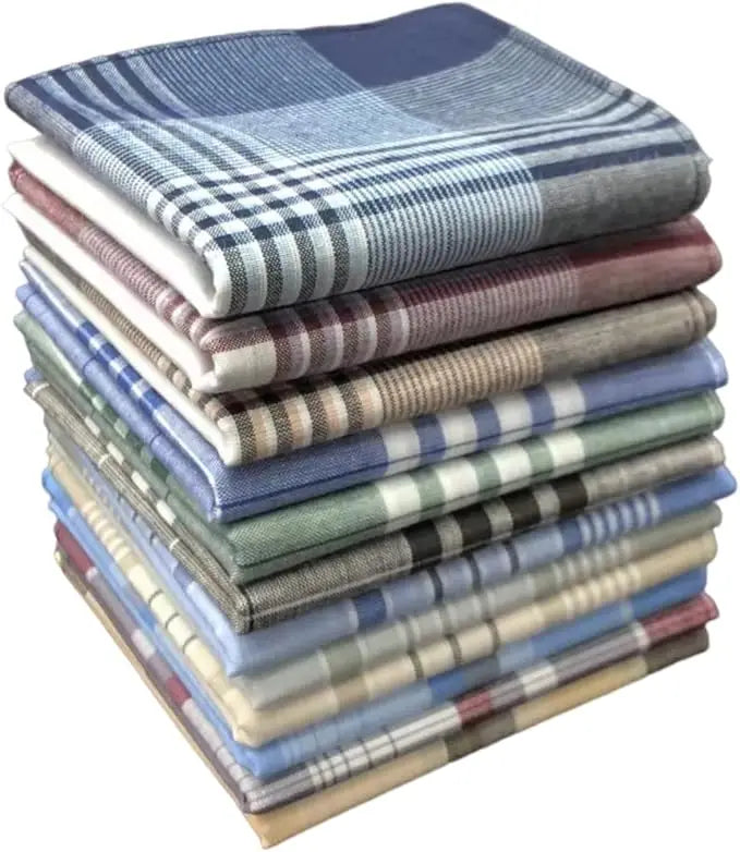 Wholesale One Dozen 100% Pure Cotton Men's Vintage Pocket Squares 40*40cm Assorted Colors Stripe Style Handkerchiefs for Gifts