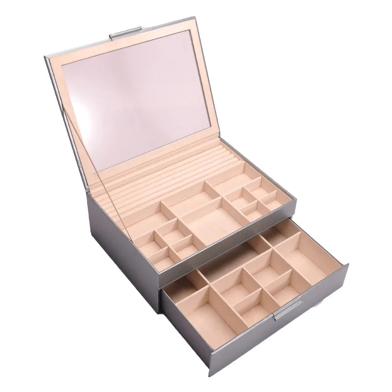 Custom-made Recycled Materials Rigid Cardboard Box Leather Exterior Custom Woman Drawer Earring Ring Boxes Jewelry Packaging